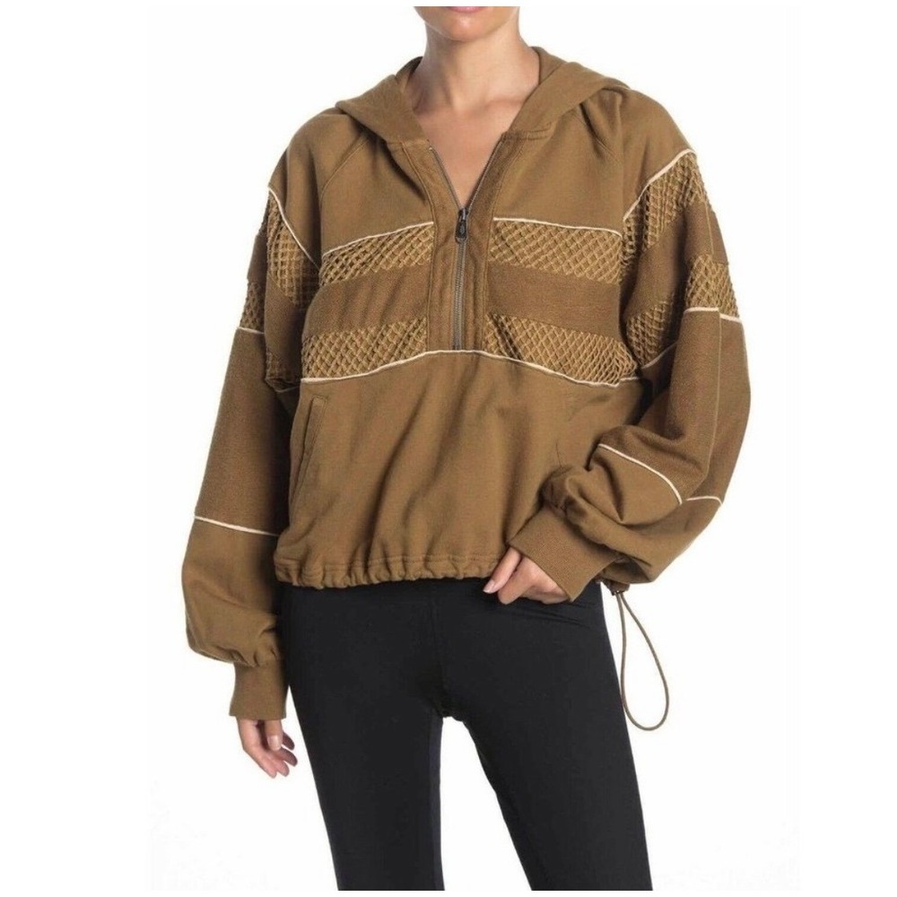 Free People FP Movement Win Win Hoodie Women XS New Forest Combo Brown Cropped